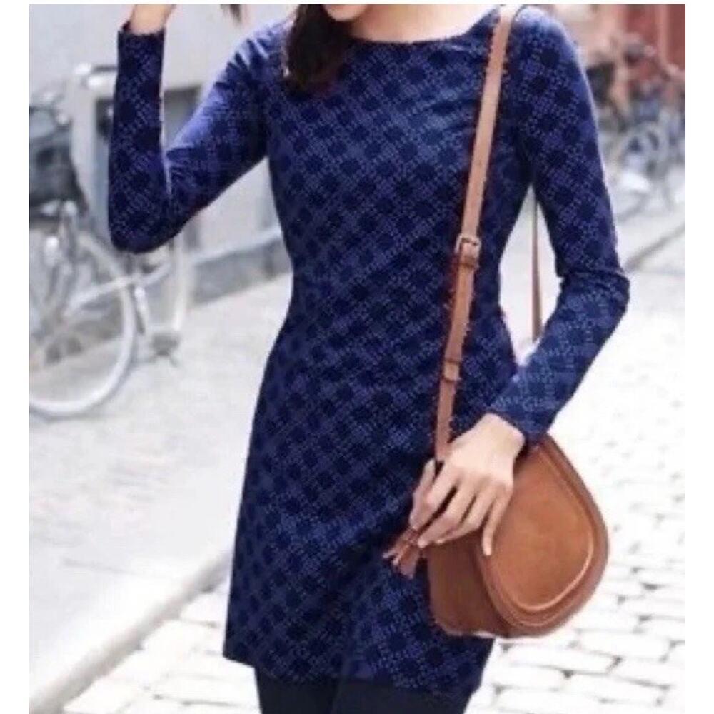 Boden Women’s Mia Jersey Shift Dress Blue Polka Dot 6R Long-Sleeve Mini CP